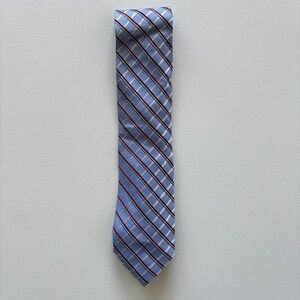 Club Room Men’s Light Blue Red 100% Silk Striped Neck Tie